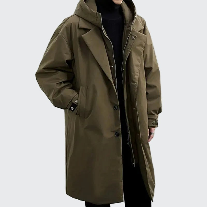 Cameron | Men's Hooded Mid-Length Trench Coat, Structured Autumn Coat | Bella Blue