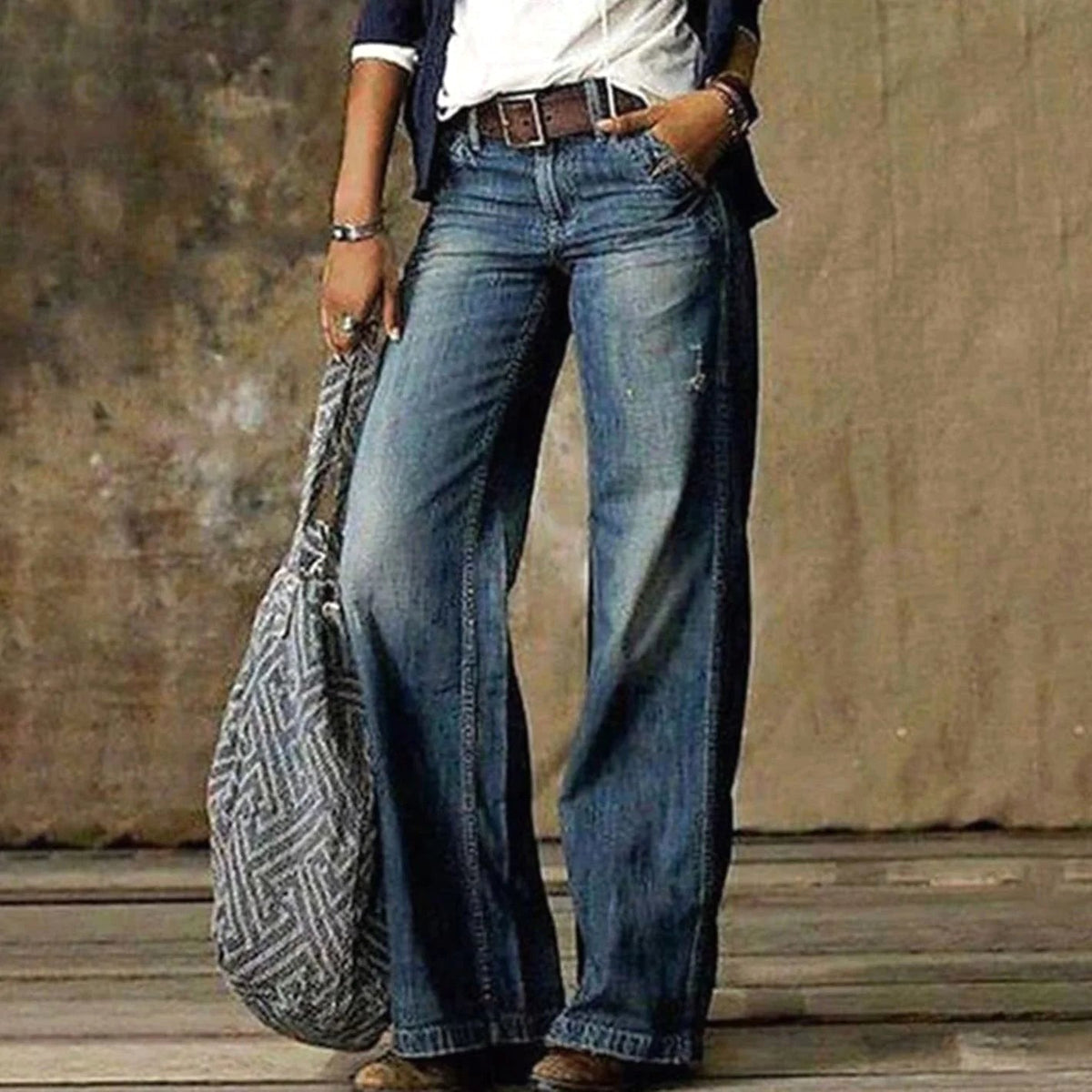 Camille | Women's High-Waist Wide-Leg Jeans, Relaxed Straight Denim Jeans | Bella Blue | Blue