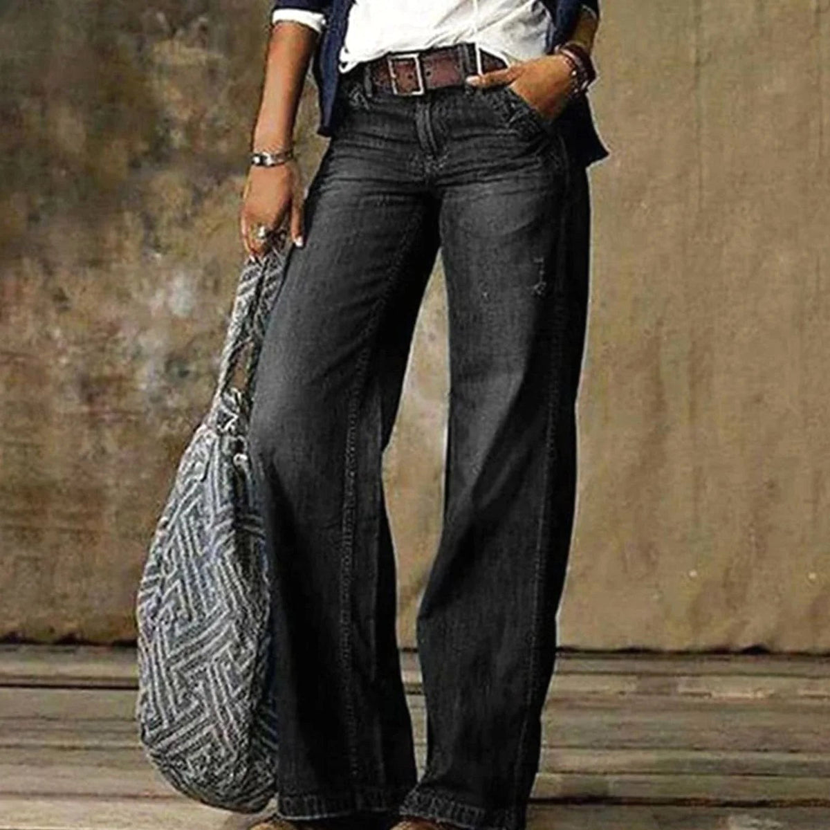 Camille | Women's High-Waist Wide-Leg Jeans, Relaxed Straight Denim Jeans | Bella Blue | Grey