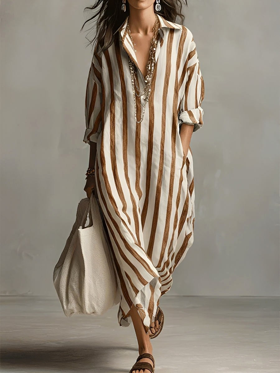 Caroline | Women's Striped A-Line Midi Dress - image 5