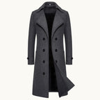 Carson | Men's Double Breasted Wool Trench Coat, Long Tailored Coat | Bella Blue | Dark Grey