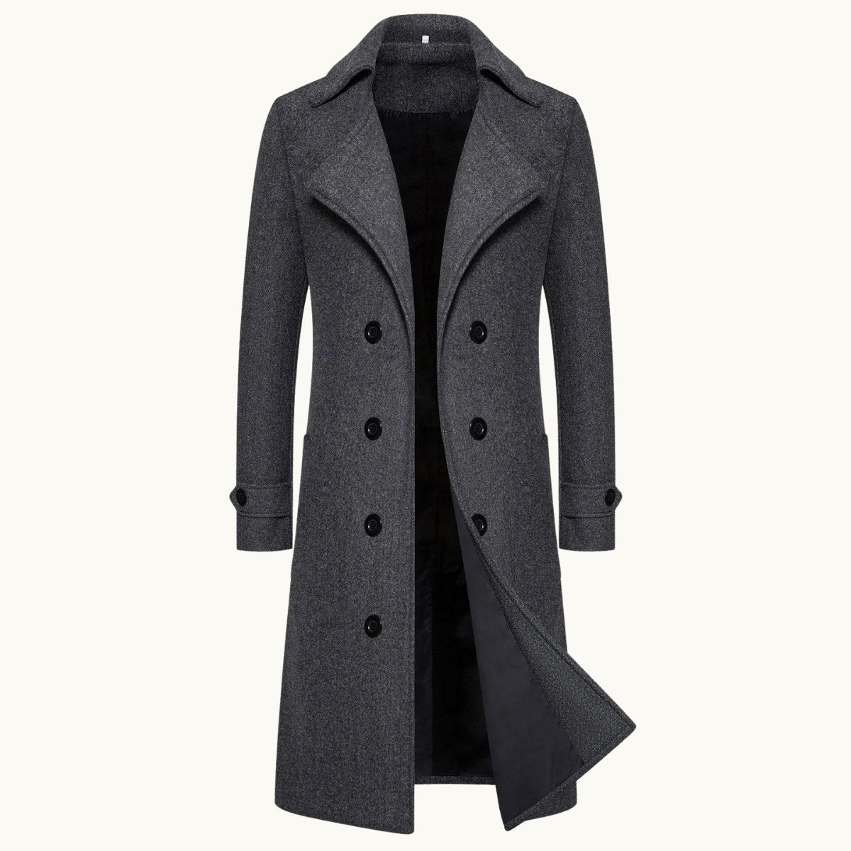Carson | Men's Double Breasted Wool Trench Coat, Long Tailored Coat | Bella Blue | Dark Grey