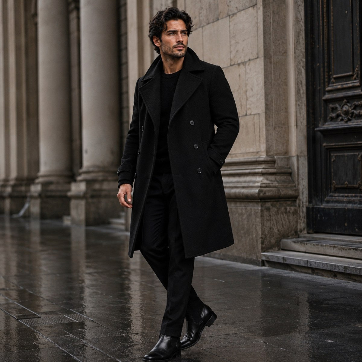 Carson | Men's Double Breasted Wool Trench Coat, Long Tailored Coat | Bella Blue