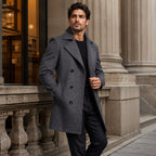Carson | Men's Double Breasted Wool Trench Coat, Long Tailored Coat | Bella Blue