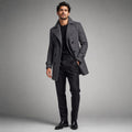 Carson | Men's Double Breasted Wool Trench Coat, Long Tailored Coat | Bella Blue | Black