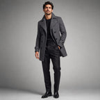 Carson | Men's Double Breasted Wool Trench Coat, Long Tailored Coat | Bella Blue | Black