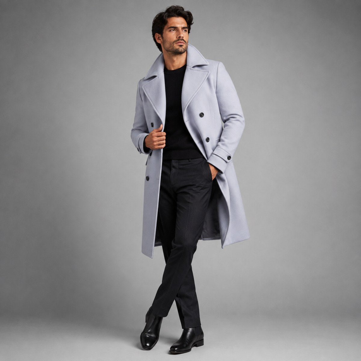 Carson | Men's Double Breasted Wool Trench Coat, Long Tailored Coat | Bella Blue
