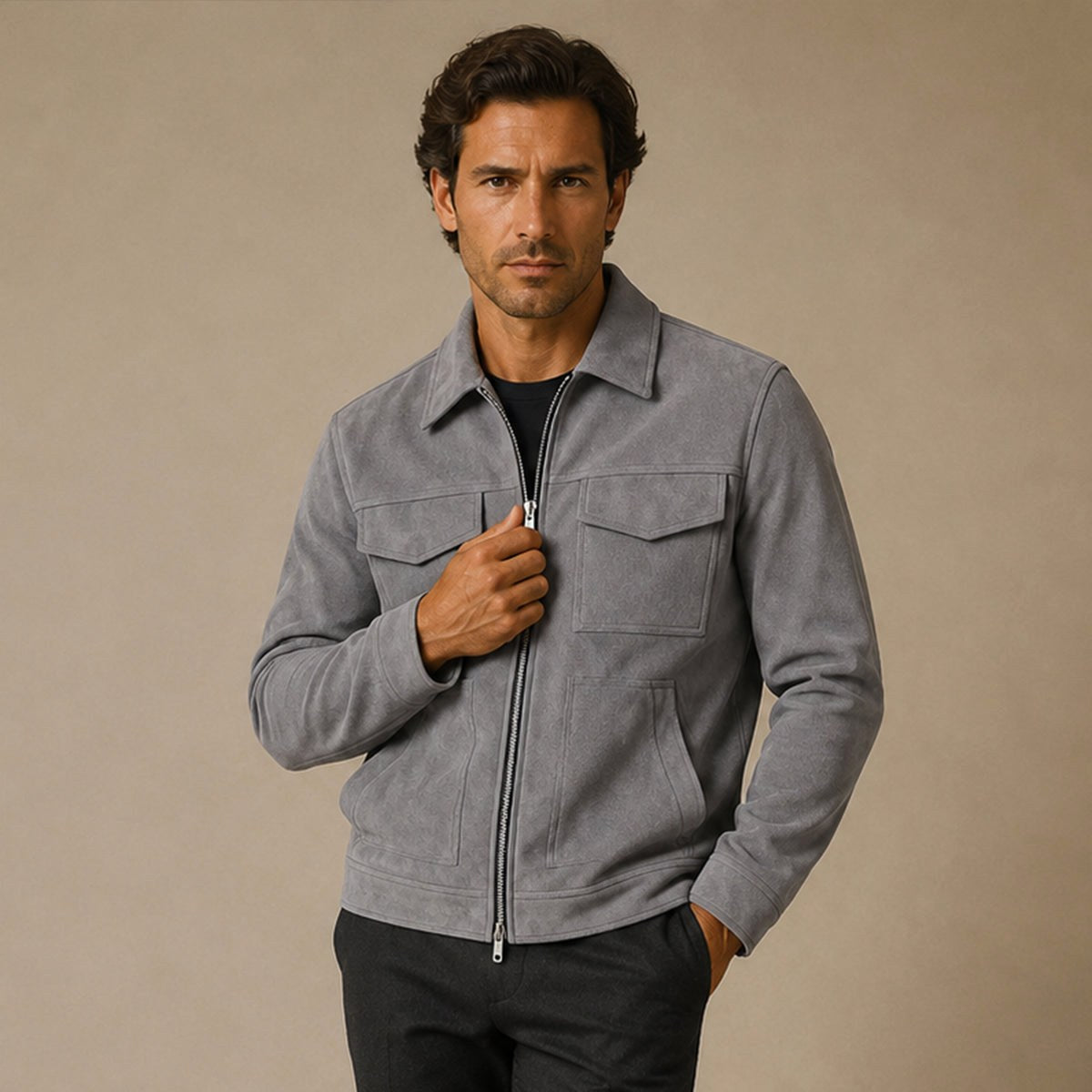 Carter | Men's Suede-Effect Jacket, Modern Smart Jacket | Bella Blue