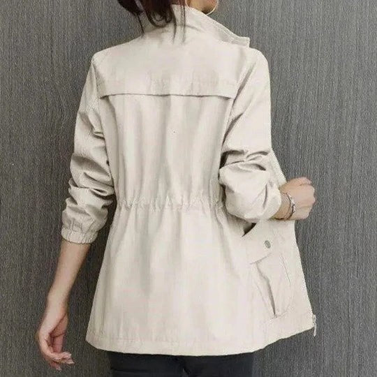 Catherine | Women's Lightweight Waterproof Trench Coat, Hooded Autumn Coat | Bella Blue | Beige