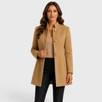 Cecilia | Women's Fitted Wool Coat, Classic Button-Front Coat | Bella Blue