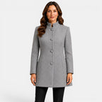 Cecilia | Women's Fitted Wool Coat, Classic Button-Front Coat | Bella Blue