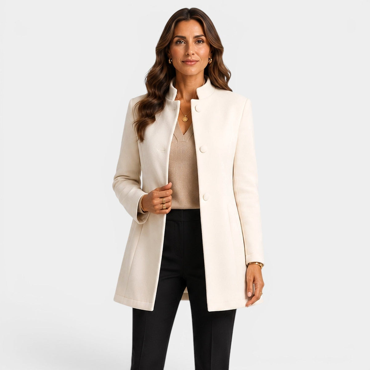 Cecilia | Women's Fitted Wool Coat, Classic Button-Front Coat | Bella Blue