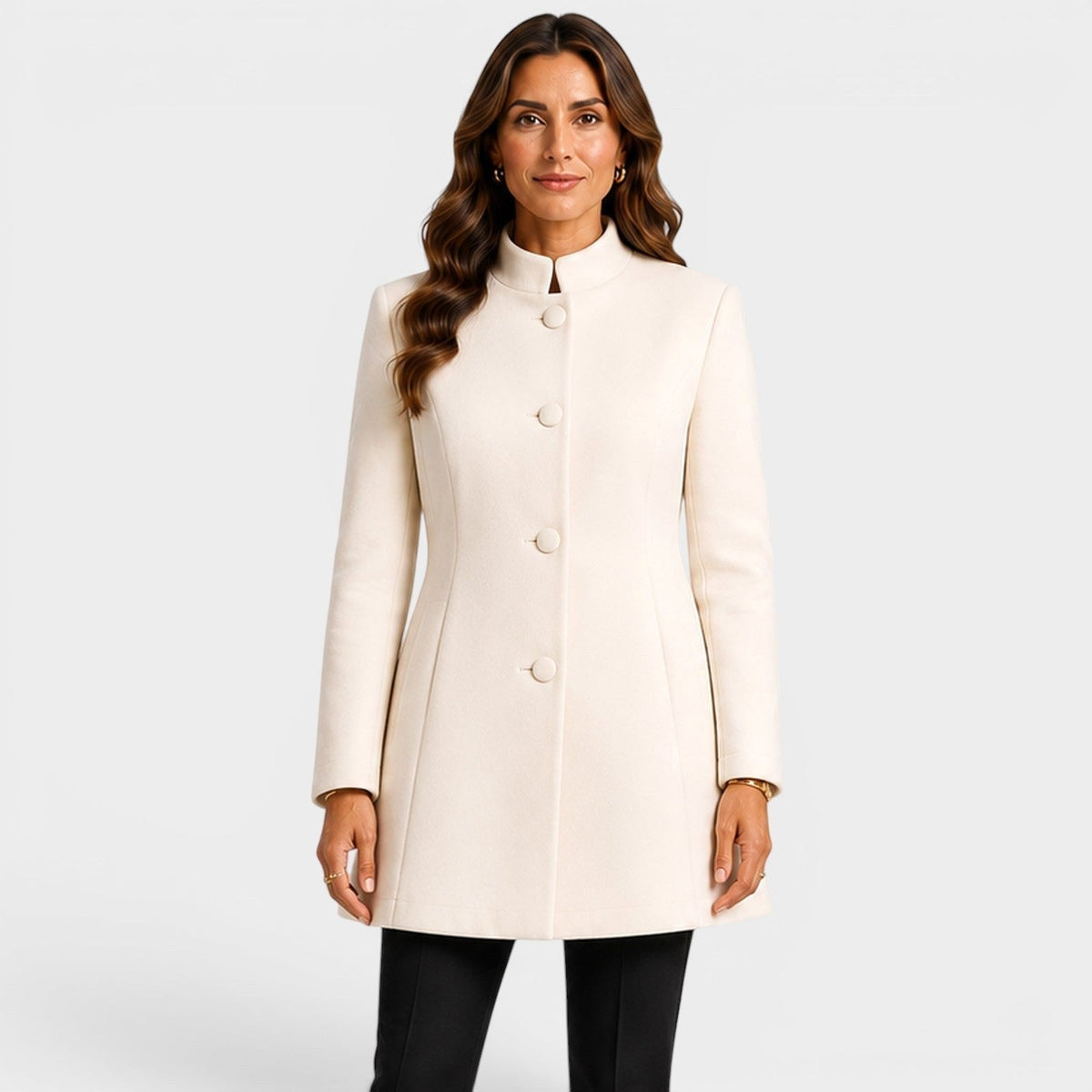 Cecilia | Women's Fitted Wool Coat, Classic Button-Front Coat | Bella Blue