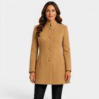 Cecilia | Women's Fitted Wool Coat, Classic Button-Front Coat | Bella Blue
