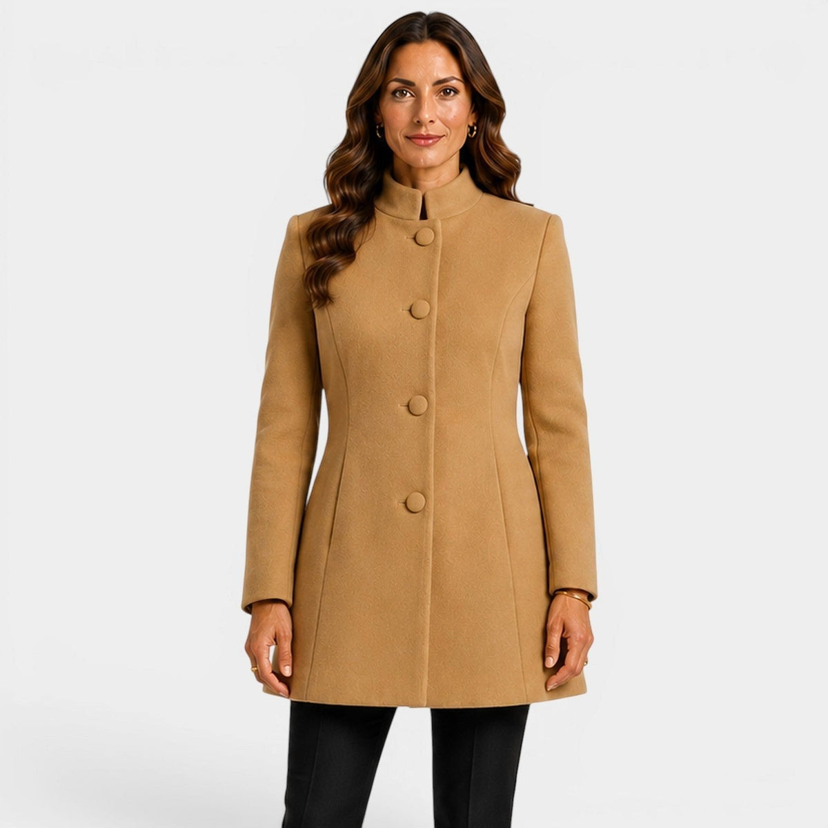 Cecilia | Women's Fitted Wool Coat, Classic Button-Front Coat | Bella Blue