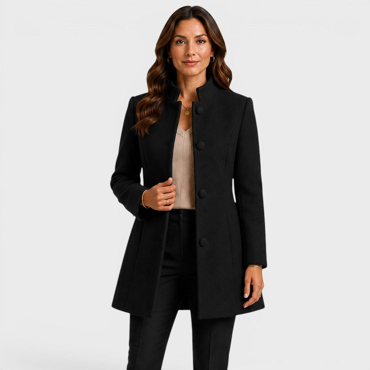 Cecilia | Women's Fitted Wool Coat, Classic Button-Front Coat | Bella Blue