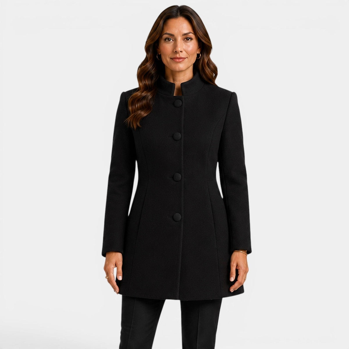 Cecilia | Women's Fitted Wool Coat, Classic Button-Front Coat | Bella Blue