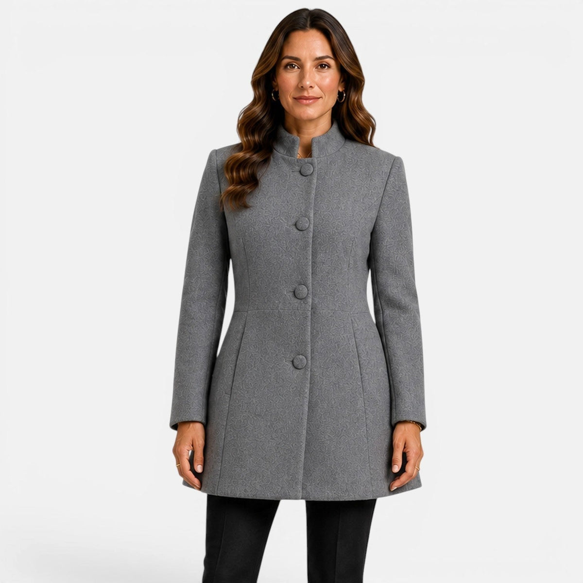Cecilia | Women's Fitted Wool Coat, Classic Button-Front Coat | Bella Blue
