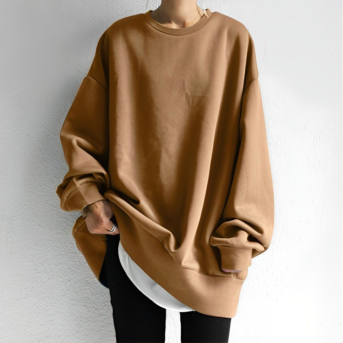 Cecilia | Women's Oversized Knit Jumper, Textured Cosy Jumper | Bella Blue | Brown