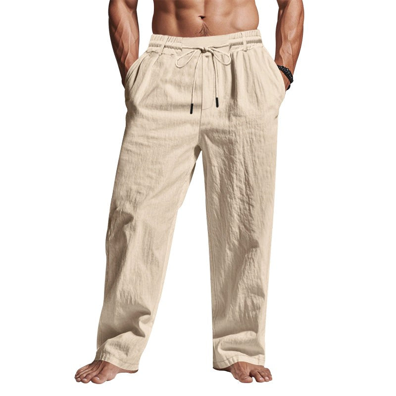 Cedric | Men's Linen Trousers with Drawstring Waist, Relaxed Summer Trousers | Bella Blue