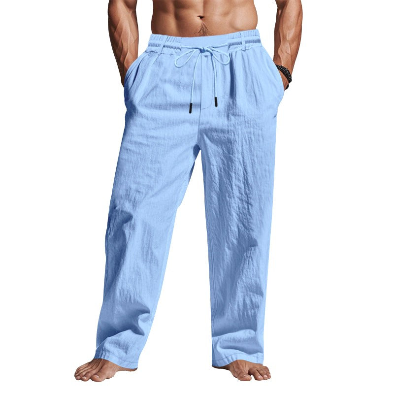 Cedric | Men's Linen Trousers with Drawstring Waist, Relaxed Summer Trousers | Bella Blue