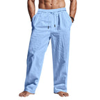 Cedric | Men's Linen Trousers with Drawstring Waist, Relaxed Summer Trousers | Bella Blue