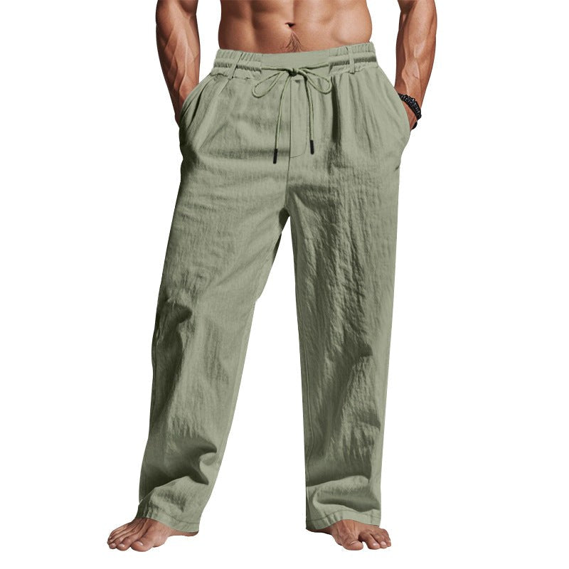 Cedric | Men's Linen Trousers with Drawstring Waist, Relaxed Summer Trousers | Bella Blue
