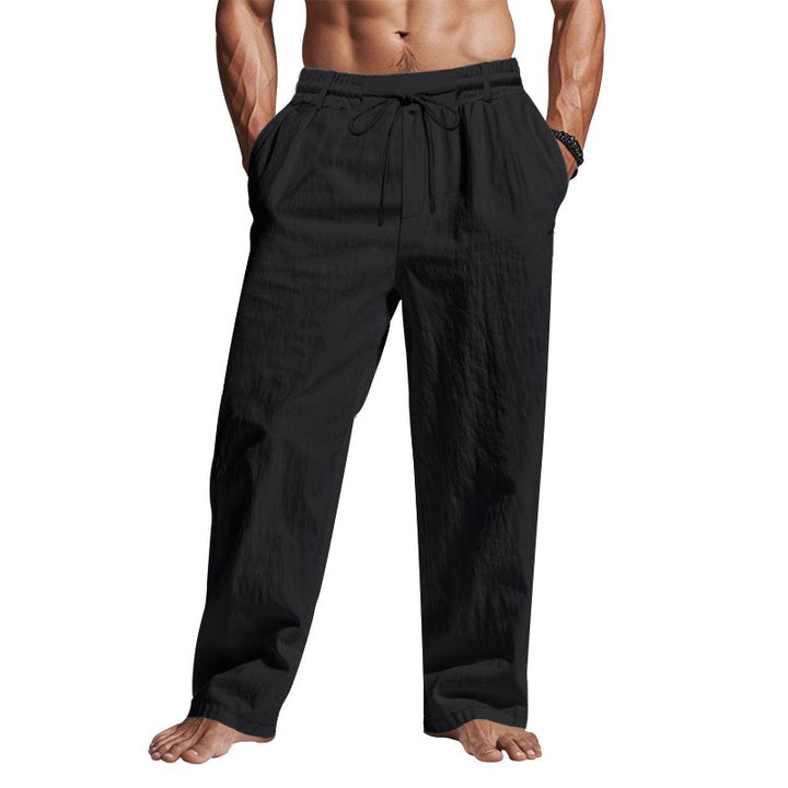 Cedric | Men's Linen Trousers with Drawstring Waist, Relaxed Summer Trousers | Bella Blue