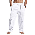 Cedric | Men's Linen Trousers with Drawstring Waist, Relaxed Summer Trousers | Bella Blue