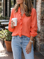 Celeste | Women's Ruffle V-Neck Blouse, Long-Sleeve Casual Blouse | Bella Blue