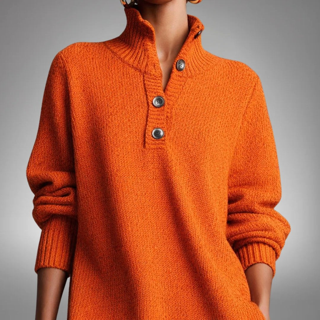 Celine | Women's Wool Mix Knit Polo Dress, Quarter-Button Midi Dress | Bella Blue
