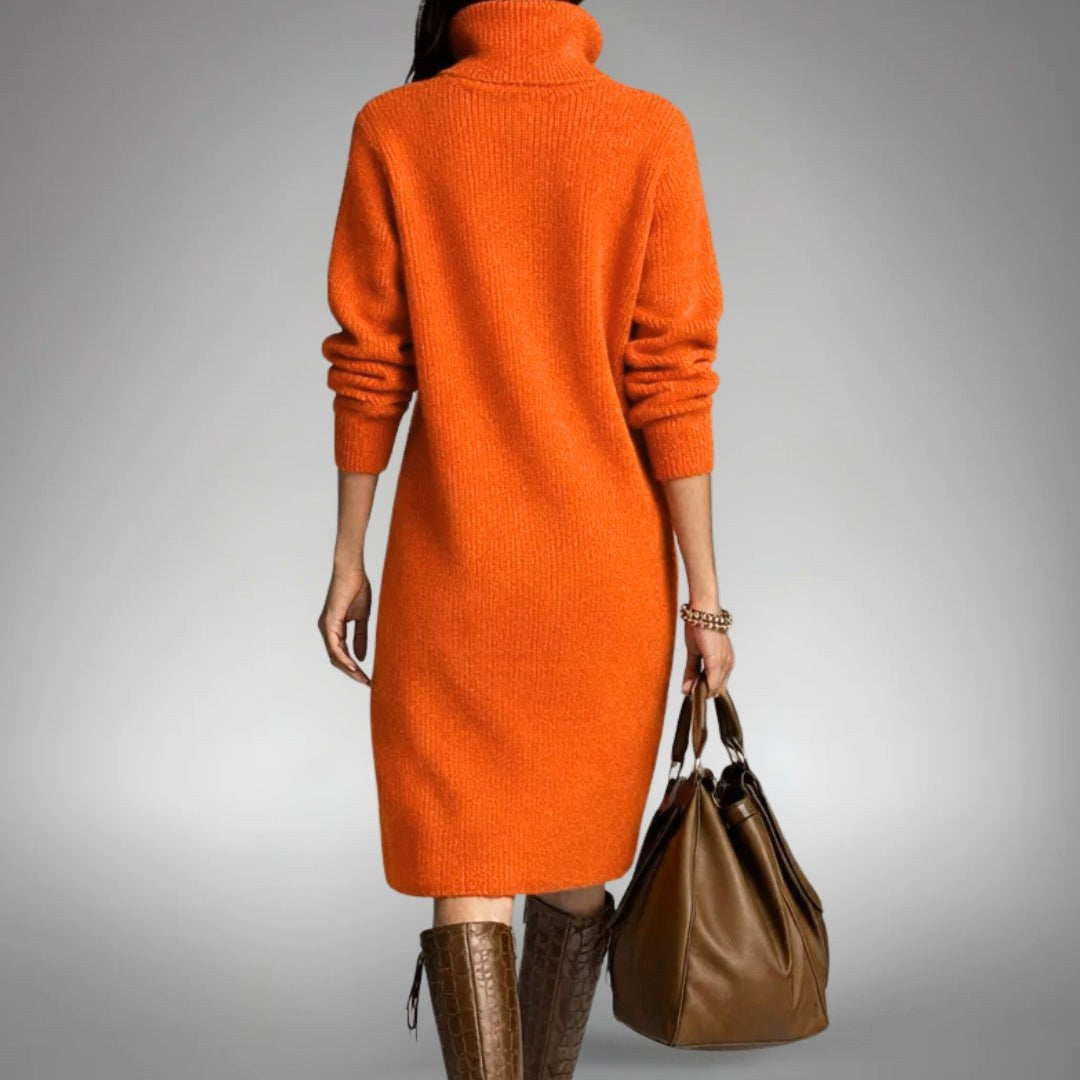 Celine | Women's Wool Mix Knit Polo Dress, Quarter-Button Midi Dress | Bella Blue