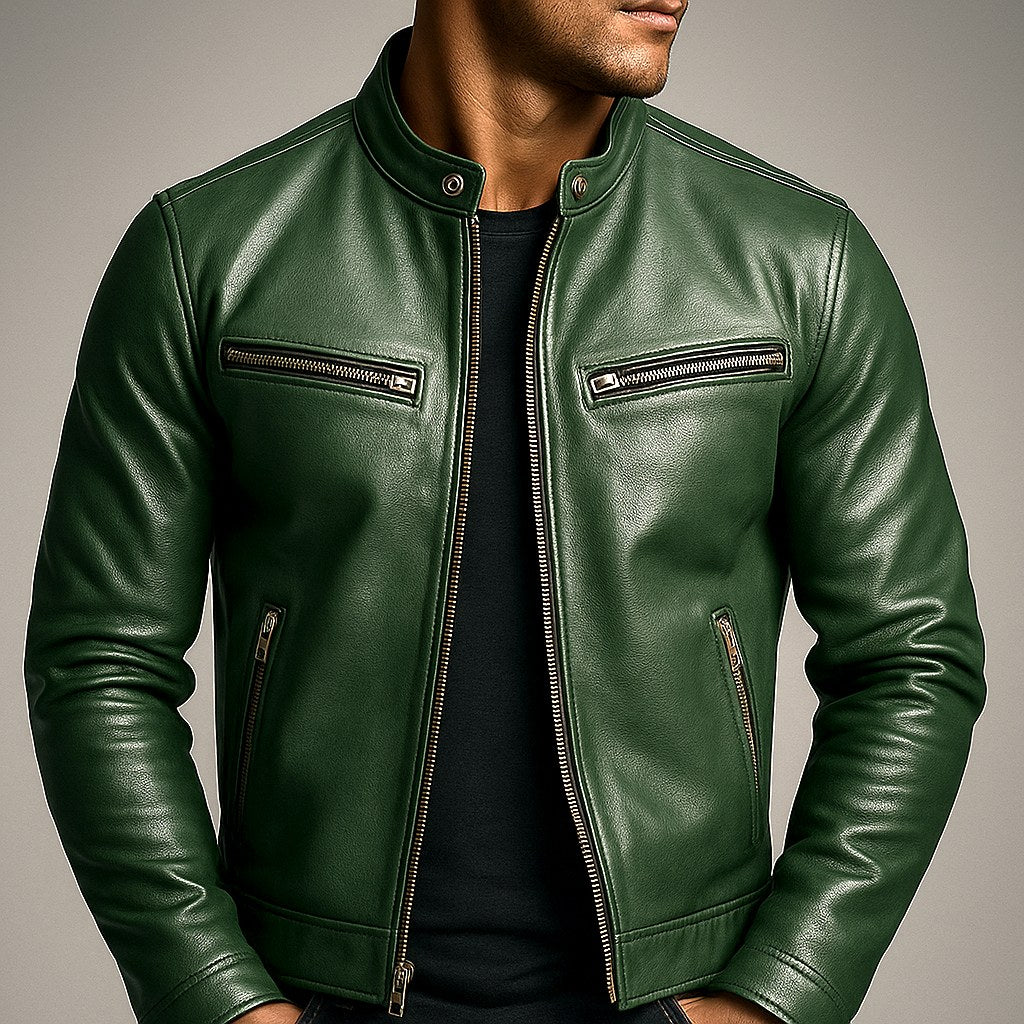 Charles | Men's Vintage Leather Jacket, Timeless Everyday Jacket | Bella Blue | Green