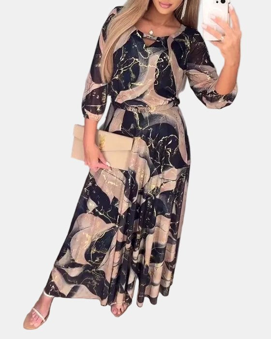 Charlotte | Women's Patterned Chiffon Dress, Three-Quarter Sleeve Dress | Bella Blue