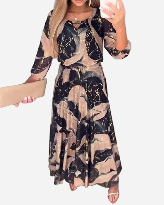Charlotte | Women's Patterned Chiffon Dress, Three-Quarter Sleeve Dress | Bella Blue