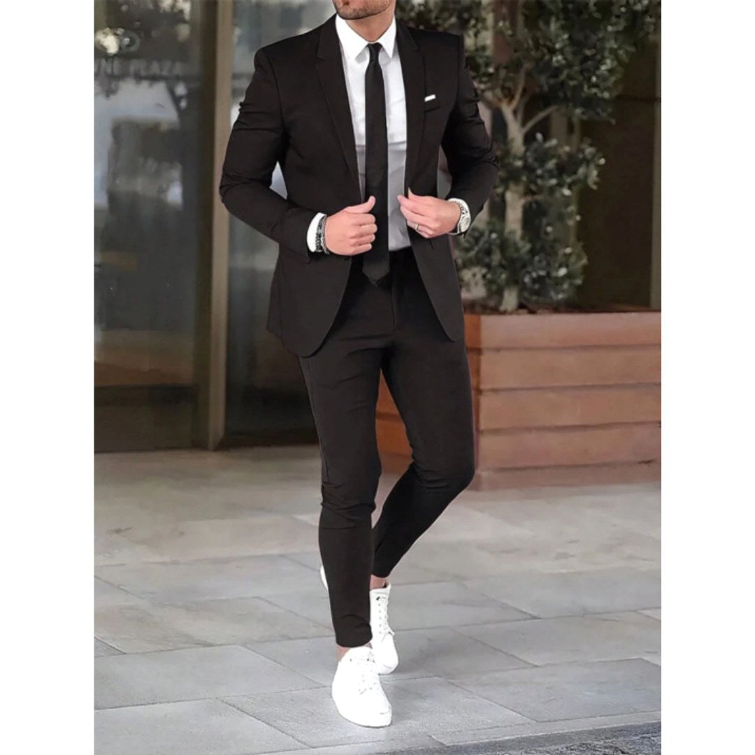 Christian | Men's Two-Piece Suit, Classic Wedding Suit | Bella Blue | Black