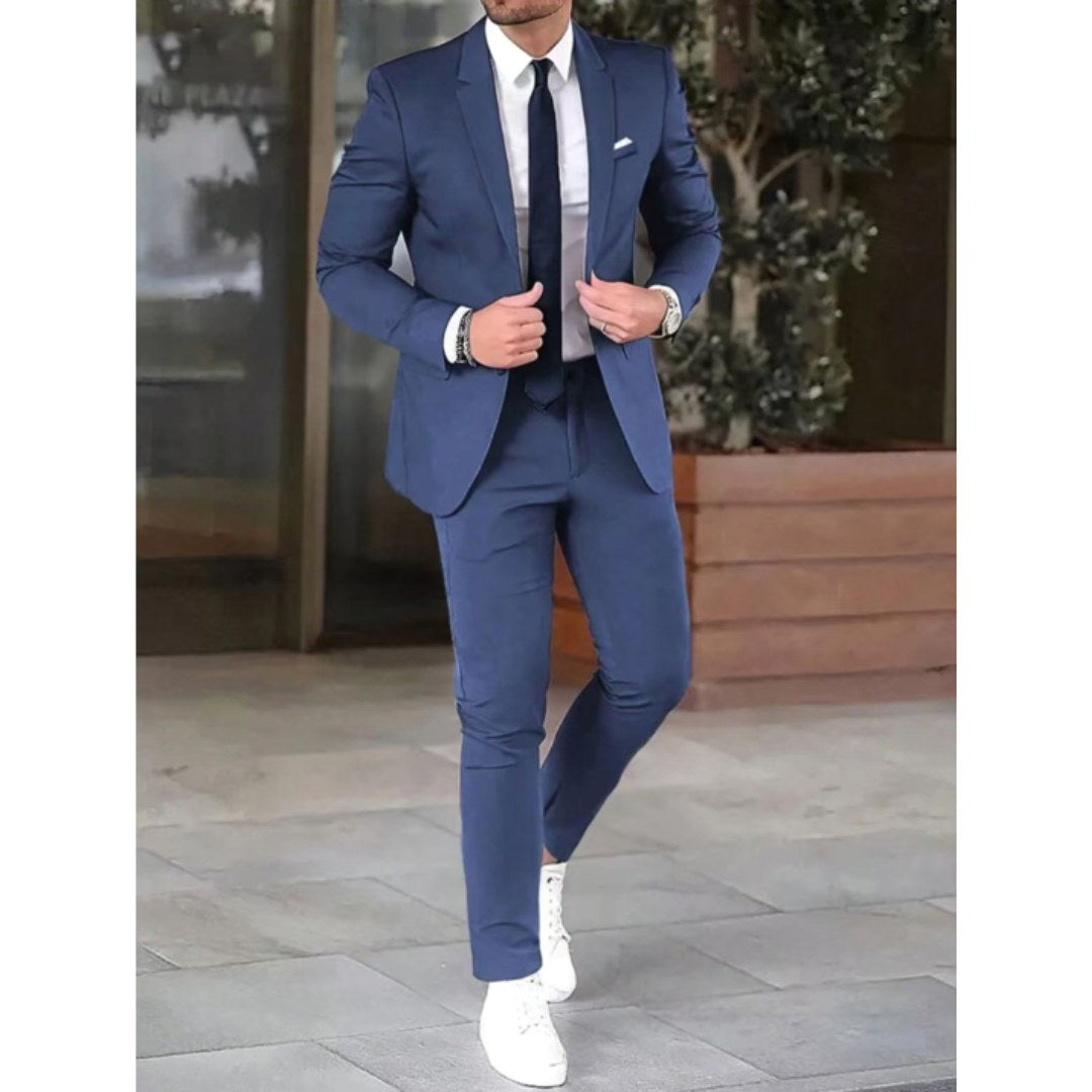 Christian | Men's Two-Piece Suit, Classic Wedding Suit | Bella Blue | White