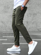Christian | Men's Slim Fit Trousers with Drawstring, Dark Blue Chinos | Bella Blue | Army Green