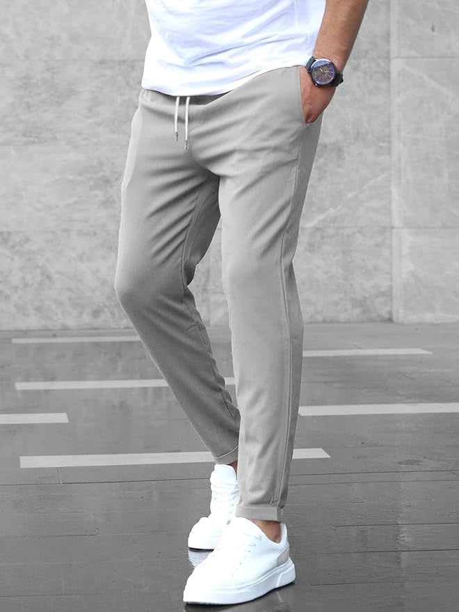 Christian | Men's Slim Fit Trousers with Drawstring, Dark Blue Chinos | Bella Blue | Black