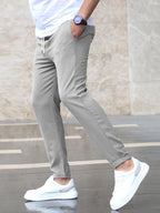 Christian | Men's Slim Fit Trousers with Drawstring, Dark Blue Chinos | Bella Blue | Grey