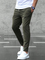 Christian | Men's Slim Fit Trousers with Drawstring, Dark Blue Chinos | Bella Blue | Army Green