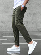 Christian | Men's Slim Fit Trousers with Drawstring, Dark Blue Chinos | Bella Blue | Army Green