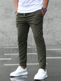 Christian | Men's Slim Fit Trousers with Drawstring, Dark Blue Chinos | Bella Blue | Army Green