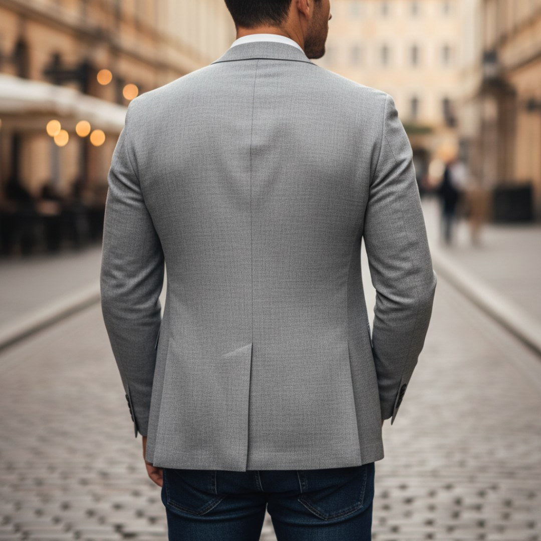 Christoph | Men's Slim Fit Single-Button Blazer, Elegant Blazer | Bella Blue | Grey