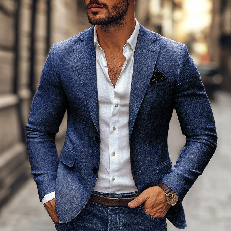 Christoph | Men's Slim Fit Single-Button Blazer, Elegant Blazer | Bella Blue | Grey