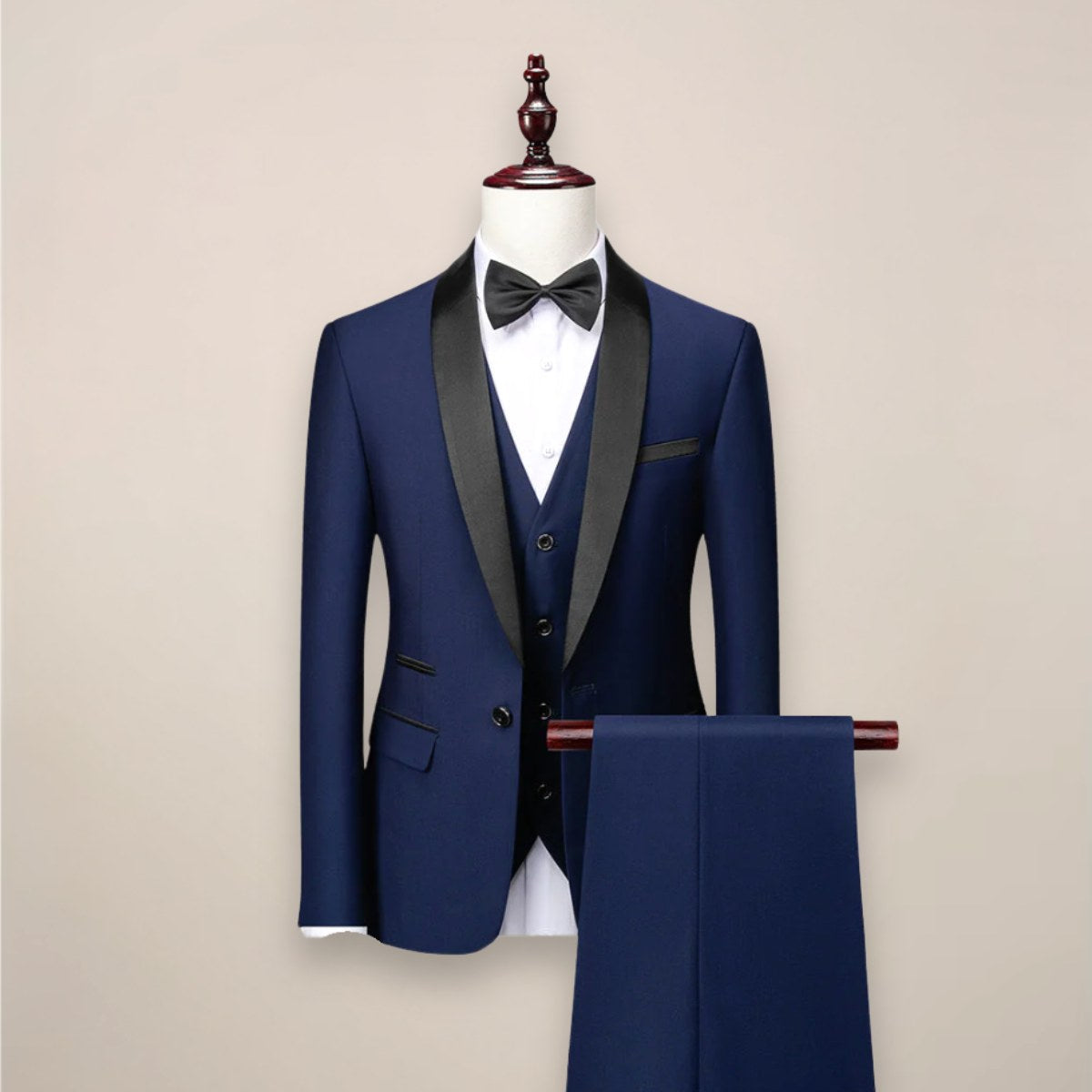 Christopherpython3 | Men's Tailored Three-Piece Tuxedo Suit, Shawl-Lapel Formalwear | Bella Blue | Navy Blue