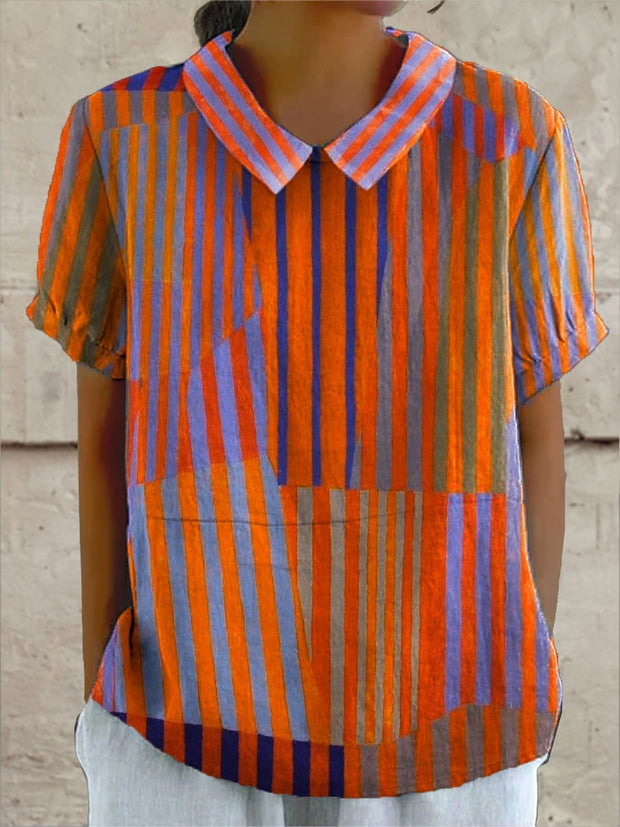 Claire | Women's Geometric Stripe Long Sleeve Shirt - Multicolor