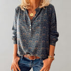 Clara | Women's Bohemian Print Blouse, Fluid Cut Shirt | Bella Blue