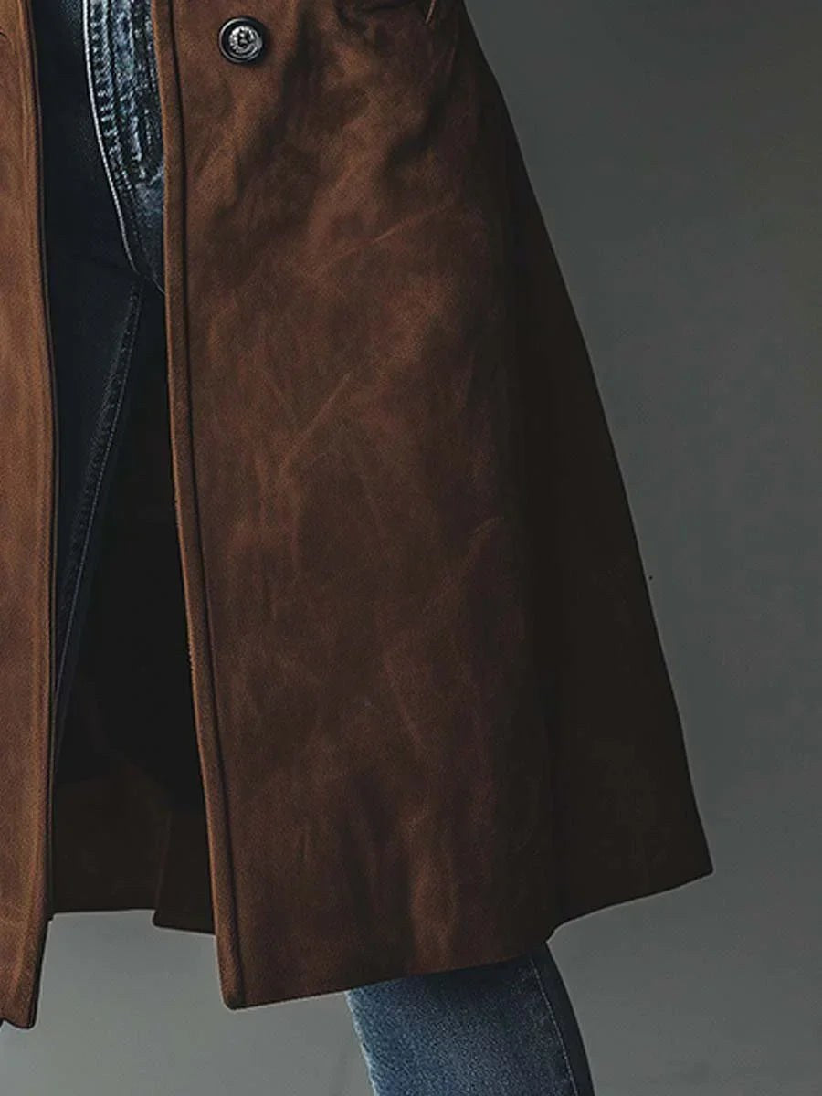 Clara | Women's Suede-Effect Trench Coat, Vintage-Inspired Autumn Coat | Bella Blue