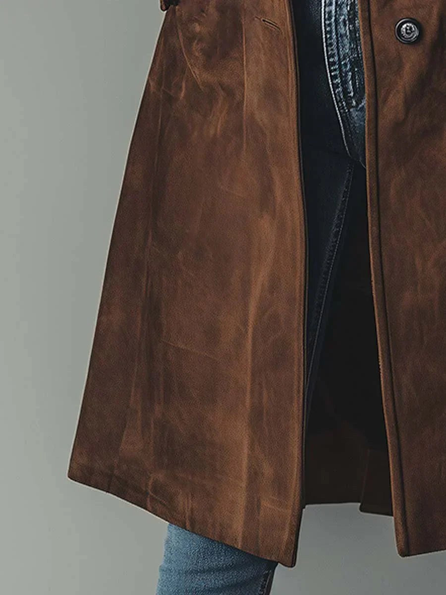 Clara | Women's Suede-Effect Trench Coat, Vintage-Inspired Autumn Coat | Bella Blue